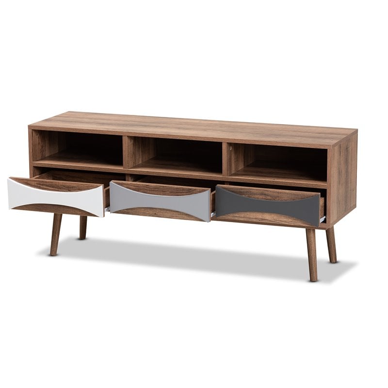 Baxton Studio Leane Brown Finished and Multi-Colored Wood 3-Drawer TV Stand