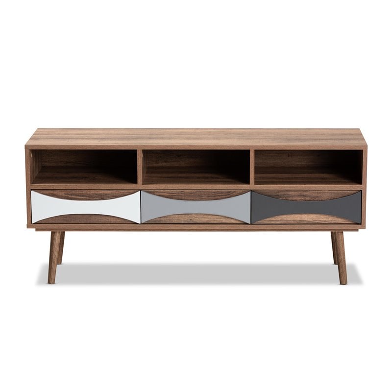 Baxton Studio Leane Brown Finished and Multi-Colored Wood 3-Drawer TV Stand