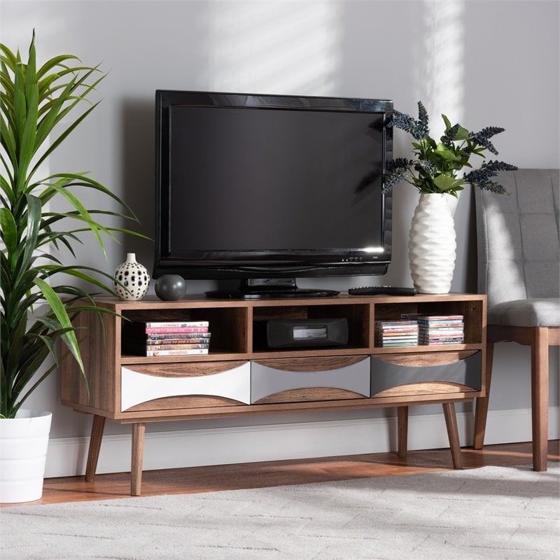 Baxton Studio Leane Brown Finished and Multi-Colored Wood 3-Drawer TV Stand