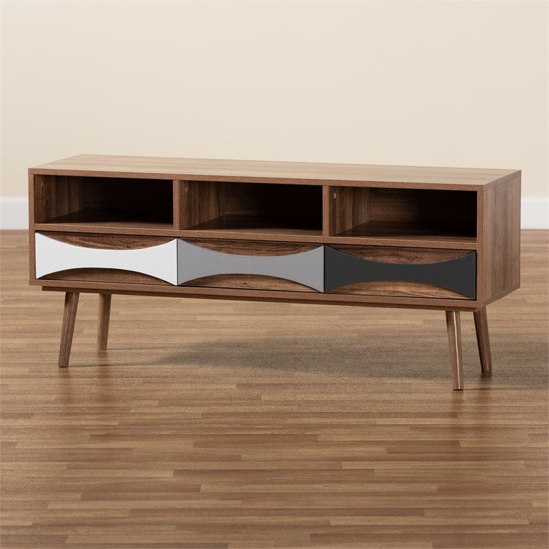 Baxton Studio Leane Brown Finished and Multi-Colored Wood 3-Drawer TV Stand