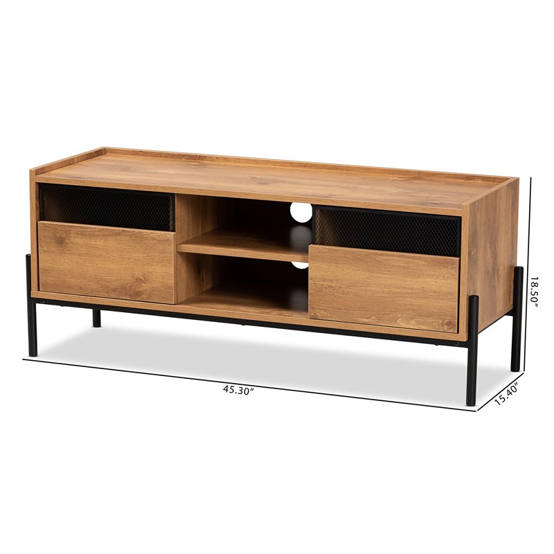 Baxton Studio Tasman Brown Finished Wood and Black Metal 2-Door TV Stand