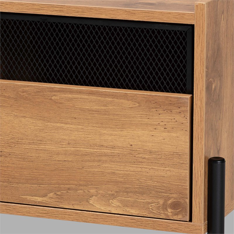 Baxton Studio Tasman Brown Finished Wood and Black Metal 2-Door TV Stand