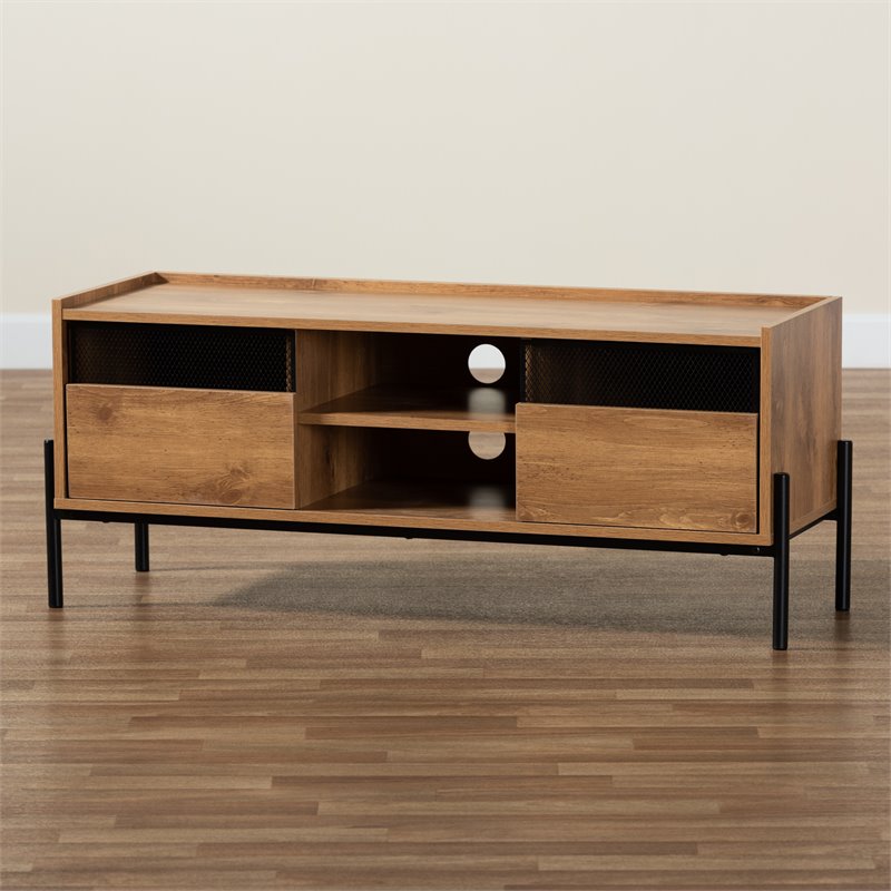Baxton Studio Tasman Brown Finished Wood and Black Metal 2-Door TV Stand