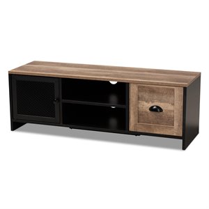 Baxton Studio Connell Brown and Black Finished Wood and Black Metal TV Stand
