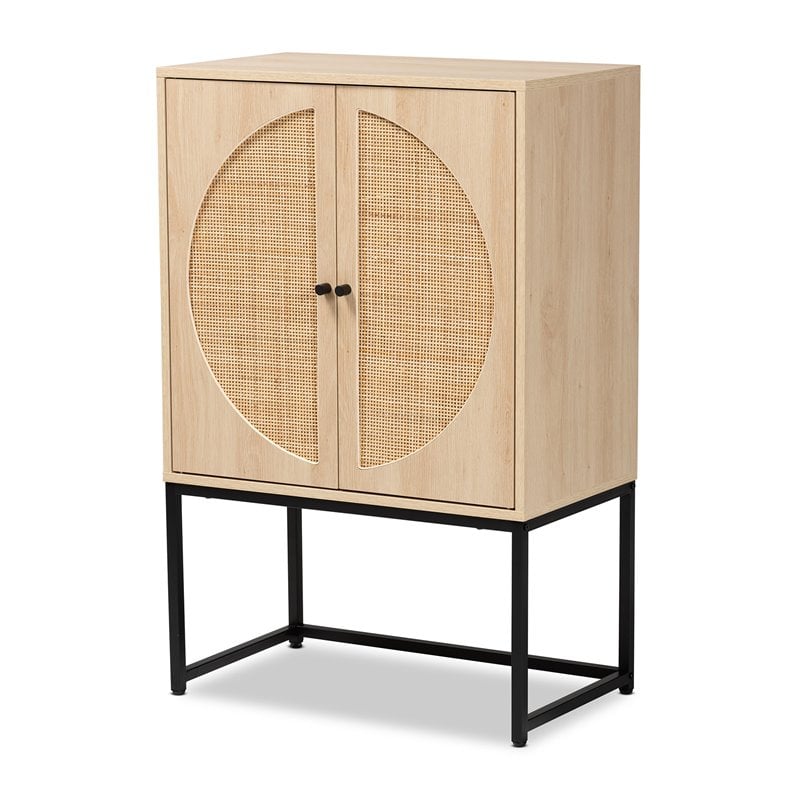 Baxton Studio Ardon Light Brown Finished Wood and Metal 2-Door Storage Cabinet