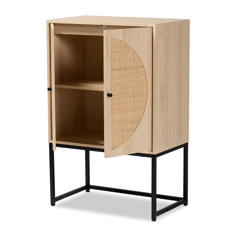 Baxton Studio Ardon Light Brown Finished Wood and Metal 2-Door Storage Cabinet