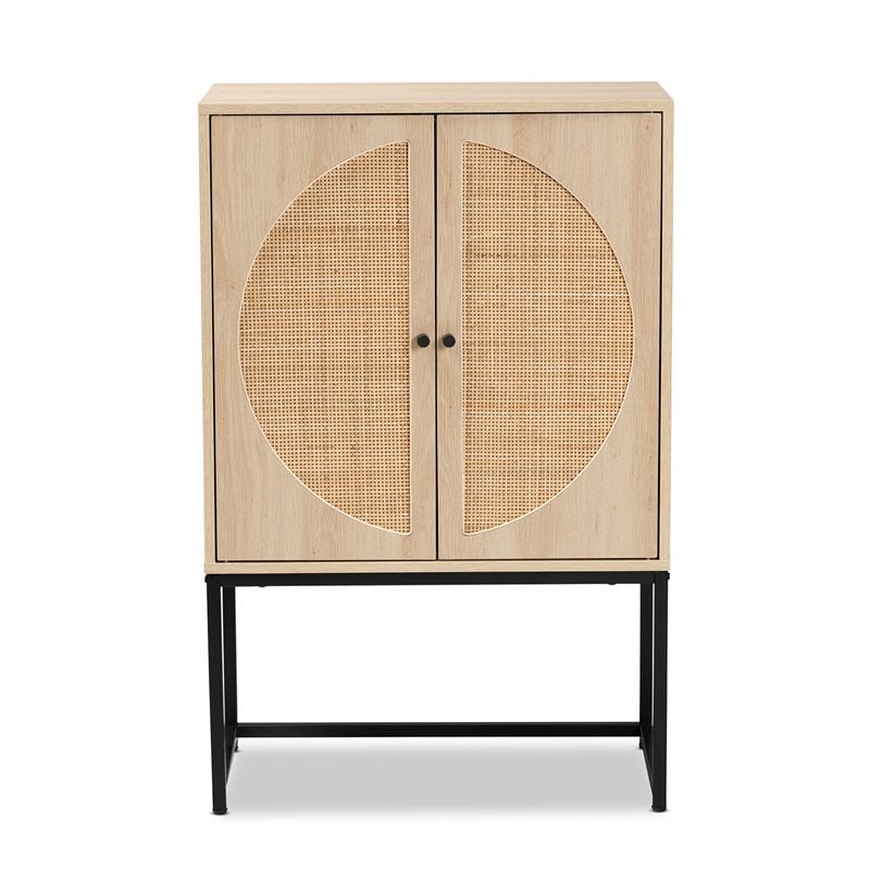 Baxton Studio Ardon Light Brown Finished Wood and Metal 2-Door Storage Cabinet