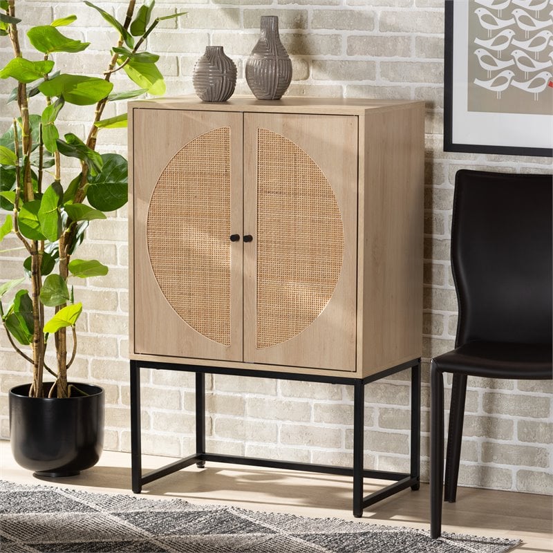 Baxton Studio Ardon Light Brown Finished Wood and Metal 2-Door Storage Cabinet