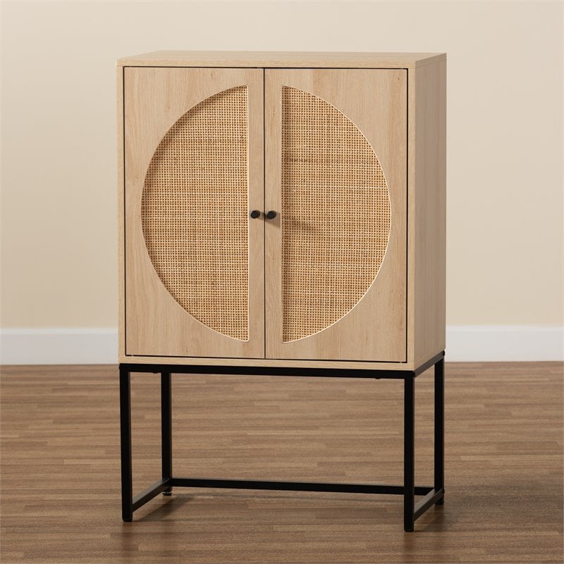 Baxton Studio Ardon Light Brown Finished Wood and Metal 2-Door Storage Cabinet
