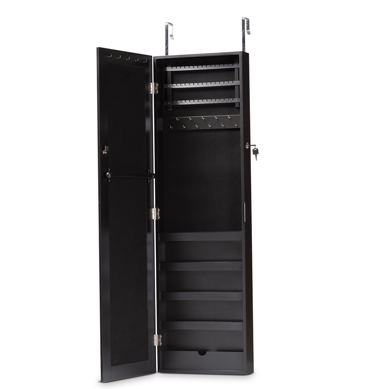 Baxton Studio Richelle Black Finished Wood Hanging Jewelry Armoire with Mirror