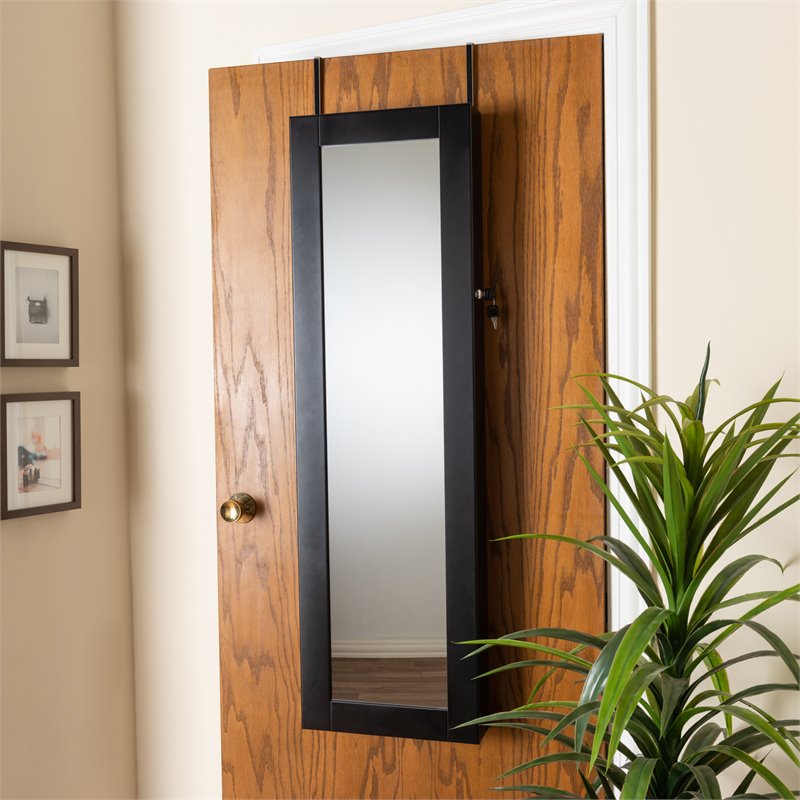 Baxton Studio Richelle Black Finished Wood Hanging Jewelry Armoire with Mirror