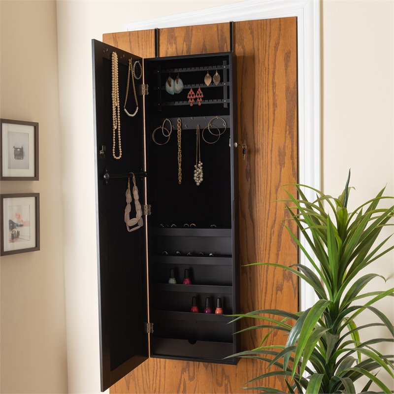 Baxton Studio Richelle Black Finished Wood Hanging Jewelry Armoire with Mirror