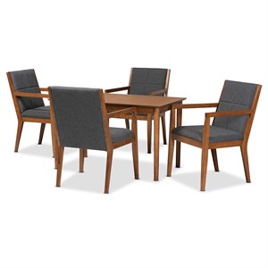 Baxton Studio Theresa Gray and Walnut Brown Finished Wood 5-Piece Dining Set