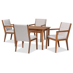 Baxton Studio Theresa Grayish Beige and Walnut Finished Wood 5-Piece Dining Set