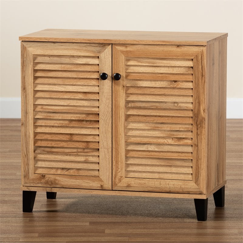 Baxton Studio Coolidge Oak Brown Finished Wood 2-Door Shoe Storage Cabinet