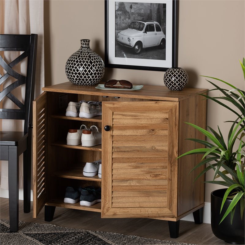 Baxton Studio Coolidge Oak Brown Finished Wood 2-Door Shoe Storage Cabinet
