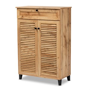 baxton studio coolidge oak brown finished wood 5-shelf shoe storage cabinet