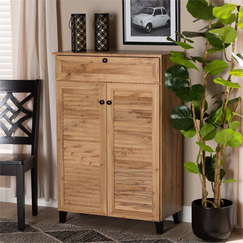 Baxton Studio Coolidge Oak Brown Finished Wood 5-Shelf Shoe Storage Cabinet