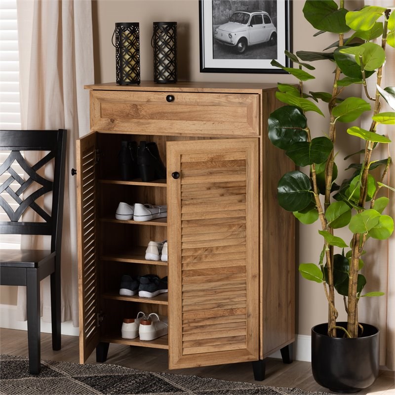 Baxton Studio Coolidge Oak Brown Finished Wood 5-Shelf Shoe Storage Cabinet