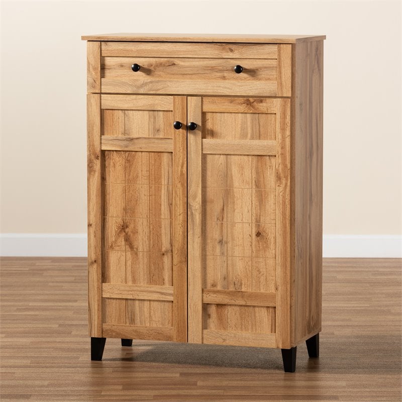 Baxton Studio Glidden Oak Brown Finished Wood 1-Drawer Shoe Storage Cabinet
