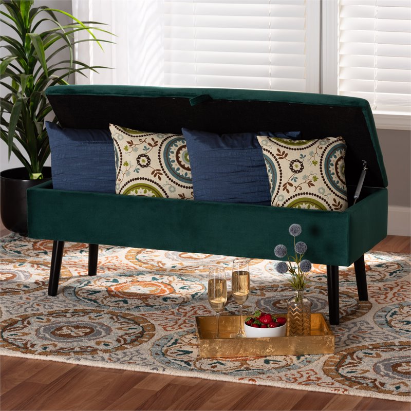 Baxton Studio Caine Green and Dark Brown Finished Wood Storage Bench