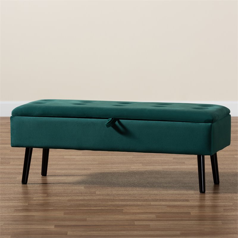 Baxton Studio Caine Green and Dark Brown Finished Wood Storage Bench