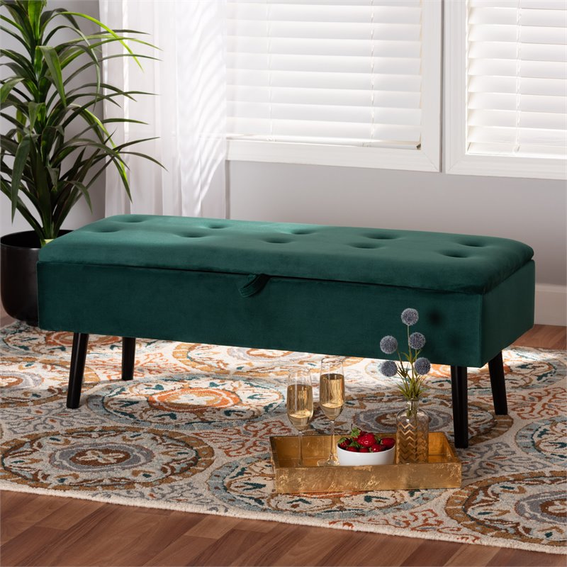 Baxton Studio Caine Green and Dark Brown Finished Wood Storage Bench