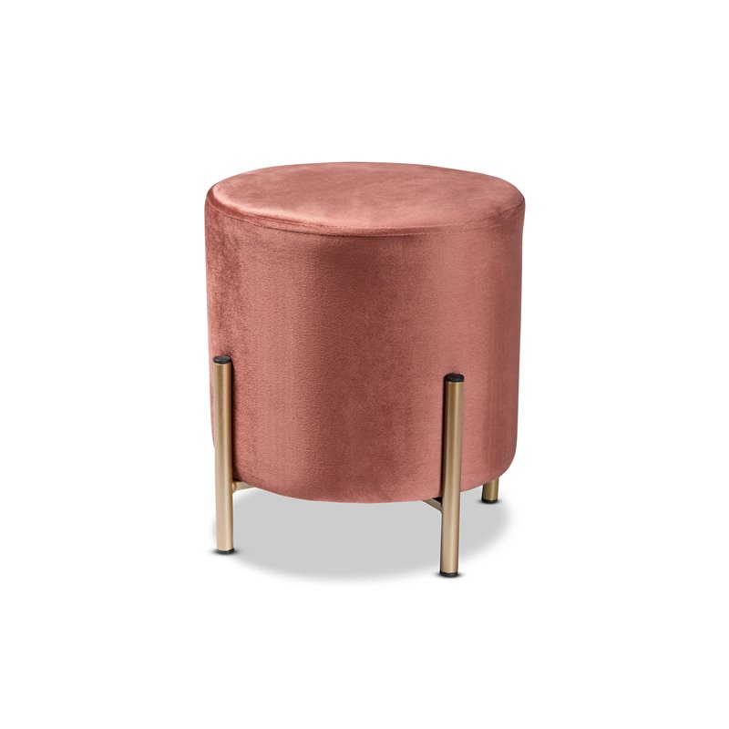 Baxton Studio Thurman Pink Velvet and Gold Finished Metal Ottoman