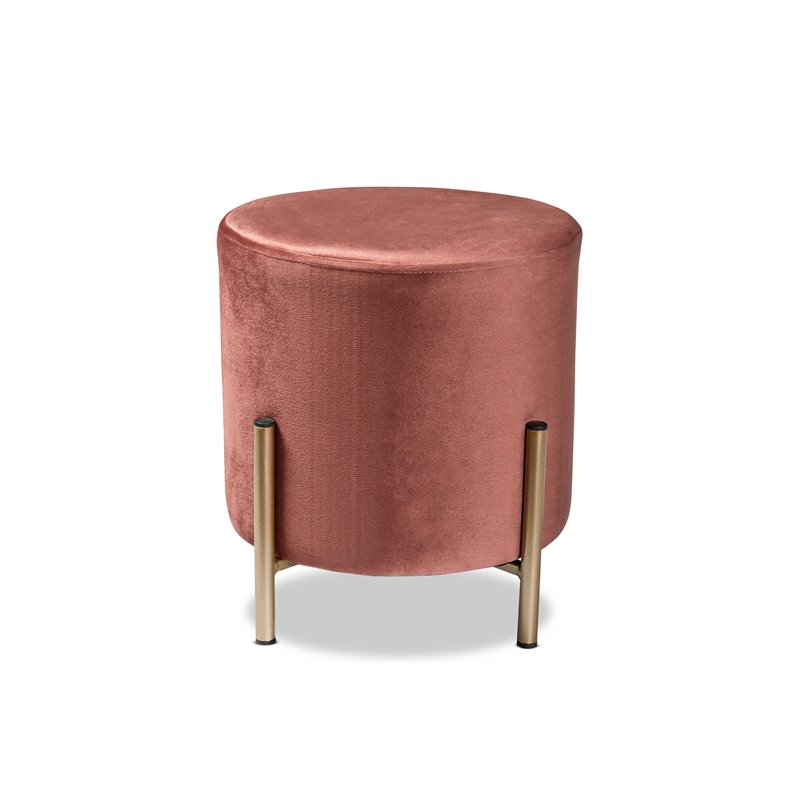 Baxton Studio Thurman Pink Velvet and Gold Finished Metal Ottoman