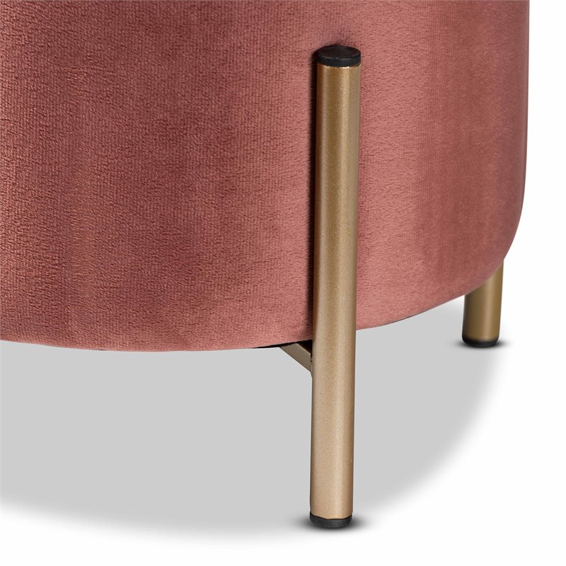 Baxton Studio Thurman Pink Velvet and Gold Finished Metal Ottoman