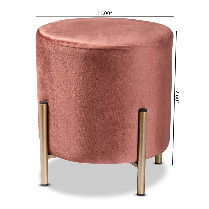 Baxton Studio Thurman Pink Velvet and Gold Finished Metal Ottoman