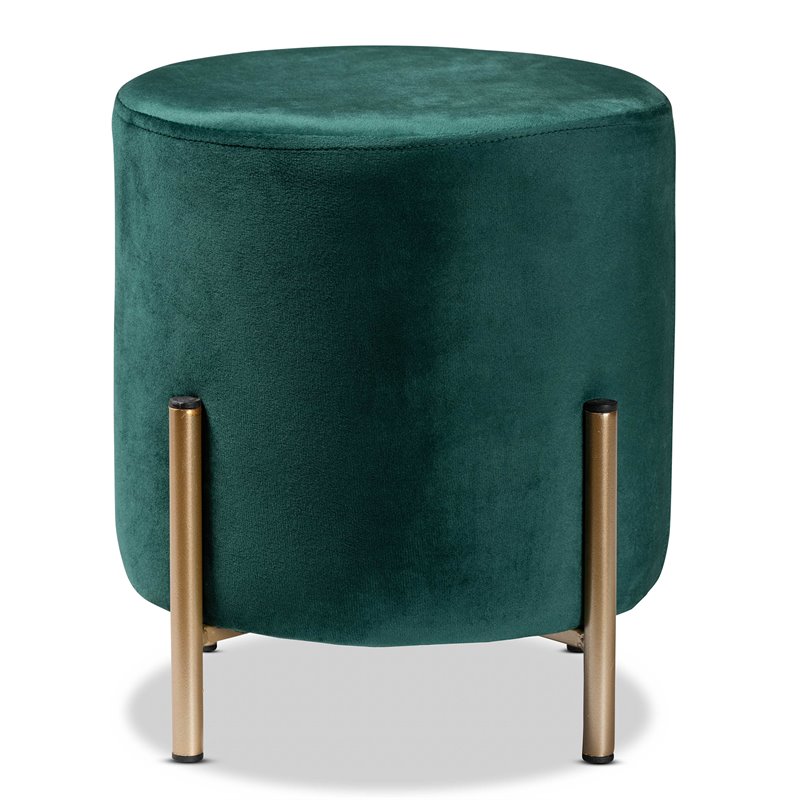 Baxton Studio Thurman Green Velvet and Gold Finished Metal Ottoman