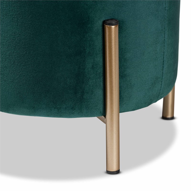 Baxton Studio Thurman Green Velvet and Gold Finished Metal Ottoman