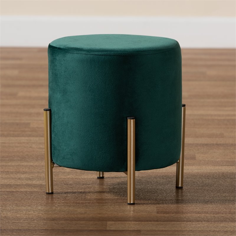 Baxton Studio Thurman Green Velvet and Gold Finished Metal Ottoman