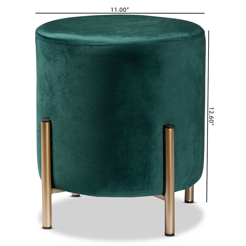 Baxton Studio Thurman Green Velvet and Gold Finished Metal Ottoman