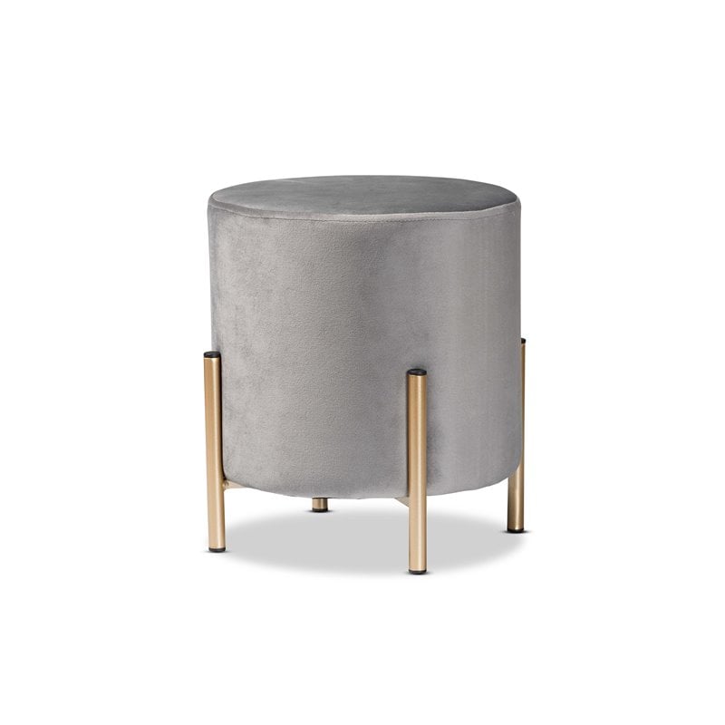 Baxton Studio Thurman Grey Velvet and Gold Finished Metal Ottoman