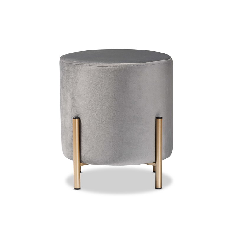 Baxton Studio Thurman Grey Velvet and Gold Finished Metal Ottoman