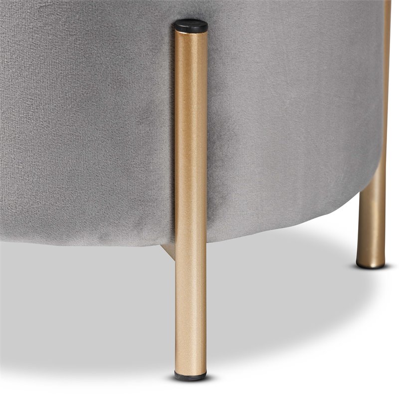 Baxton Studio Thurman Grey Velvet and Gold Finished Metal Ottoman