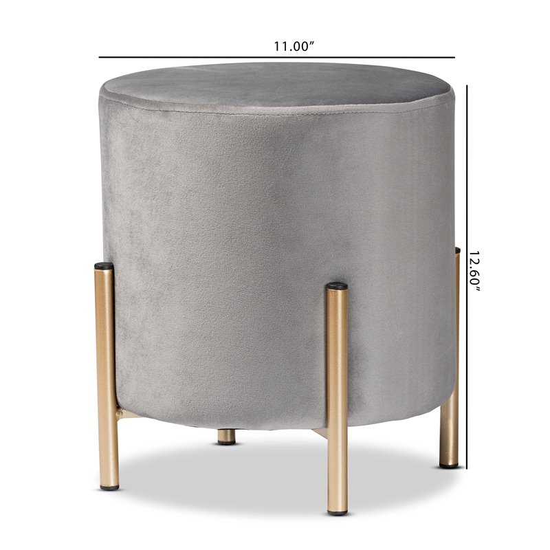 Baxton Studio Thurman Grey Velvet and Gold Finished Metal Ottoman