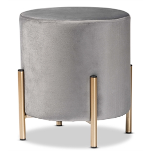 Baxton Studio Thurman Grey Velvet and Gold Finished Metal Ottoman