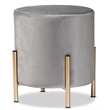 Baxton Studio Thurman Grey Velvet and Gold Finished Metal Ottoman