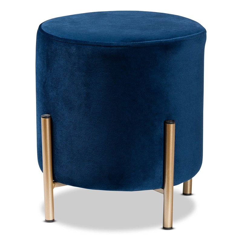 Baxton Studio Thurman Navy Blue Velvet and Gold Finished Metal Ottoman
