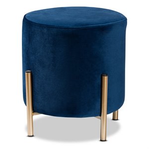 Baxton Studio Thurman Navy Blue Velvet and Gold Finished Metal Ottoman
