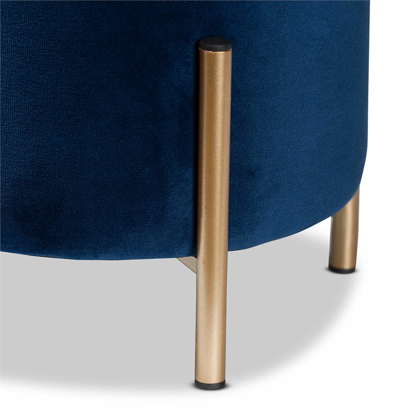 Baxton Studio Thurman Navy Blue Velvet and Gold Finished Metal Ottoman