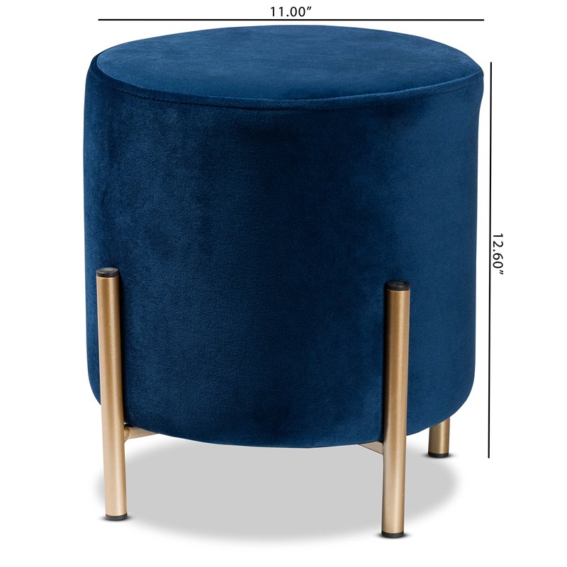Baxton Studio Thurman Navy Blue Velvet and Gold Finished Metal Ottoman