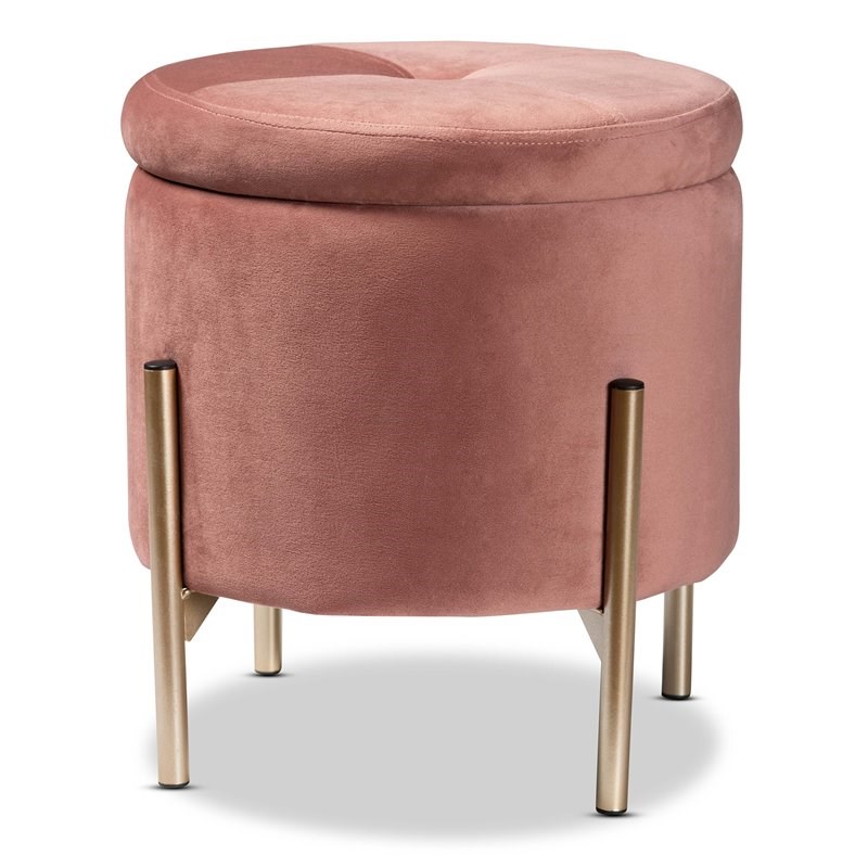 Baxton Studio Malina Pink Velvet and Gold Finished Metal Storage Ottoman