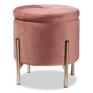 Baxton Studio Malina Pink Velvet and Gold Finished Metal Storage Ottoman