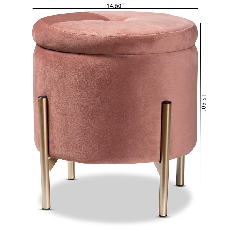 Baxton Studio Malina Pink Velvet and Gold Finished Metal Storage Ottoman
