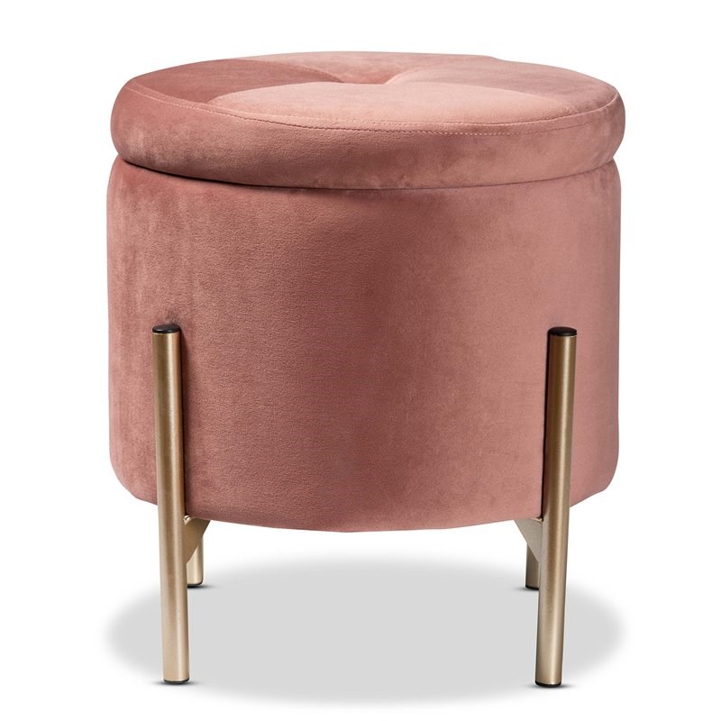 Baxton Studio Malina Pink Velvet and Gold Finished Metal Storage Ottoman