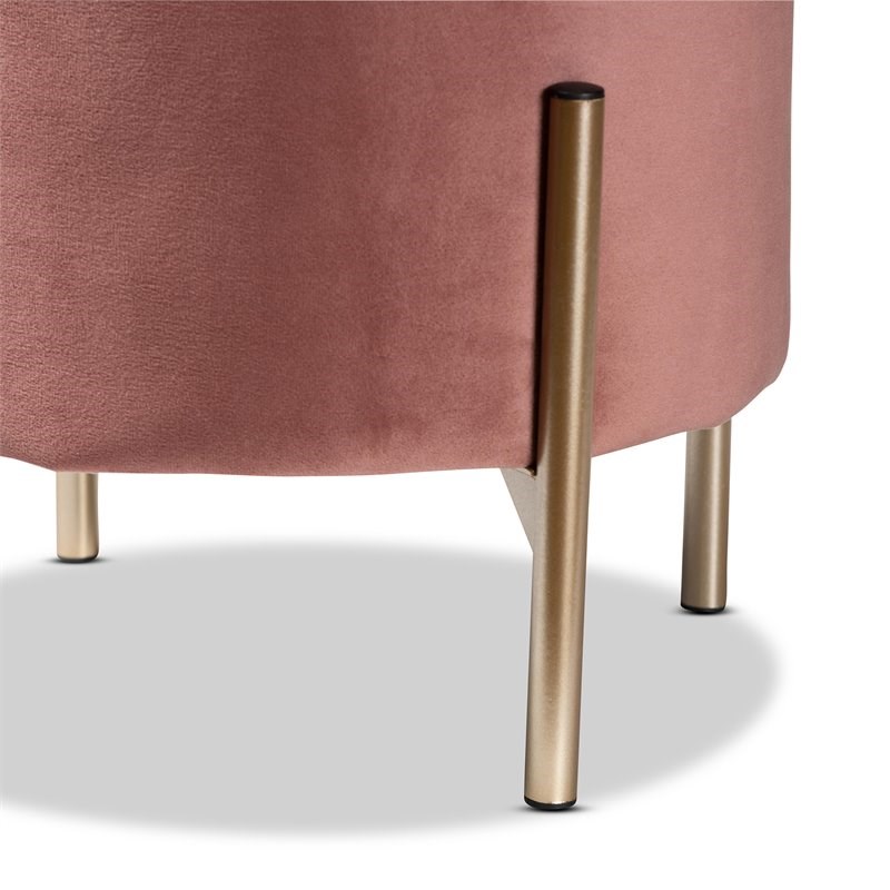 Baxton Studio Malina Pink Velvet and Gold Finished Metal Storage Ottoman